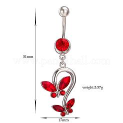 Piercing Jewelry Real Platinum Plated Brass Rhinestone Double Butterfly Navel Ring Belly Rings&nbsp;AJEW-EE0001-41C