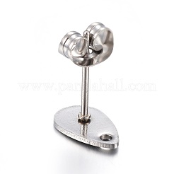 変色しない304ステンレススチールスタッドピアス金具  平板付  ティアドロップ  ステンレス鋼色  10x6x0.6mm  穴：1.2mm  ピン：0.7mm&nbsp;STAS-L211-05B-P