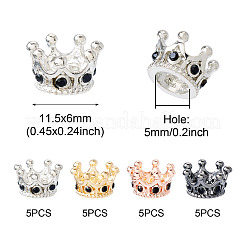 20個 4色合金ヨーロピアンビーズ  大穴ビーズ  ラインストーン付き  クラウン  ミックスカラー  11.5x6mm  穴：5mm  5個/カラー&nbsp;MPDL-TA0001-06