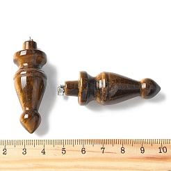 天然石タイガーアイペンダント  コーンチャーム  真鍮パーツ  プラチナ  53.5~55.5x18~18.5mm  穴：7x5.5mm&nbsp;G-C187-01A