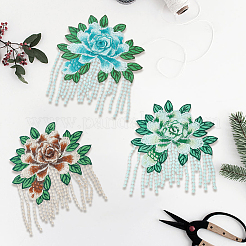 6個 3色 コンピューター刺繍布 縫い付けパッチ  牡丹の花のアップリケ  装飾アクセサリー  ミックスカラー  185x155x2.5mm  2個/カラー&nbsp;DIY-GF0013-44