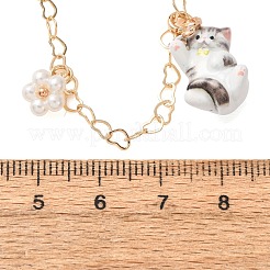 304ステンレススチール製エナメル加工のかわいい猫型ペンダントネックレス（女性用）  ゴールドカラー  ライトグレー  17.80インチ（45.2cm）  カタログ番号：20x10mm&nbsp;SA-G068-01G-01