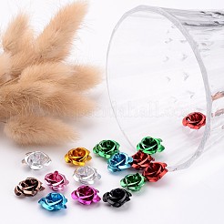 アルミ製ローズフラワー  小さな金属ビーズ  ミックスカラー  14x8~14mm  穴：1mm&nbsp;X-FALUM-AF15mm-M