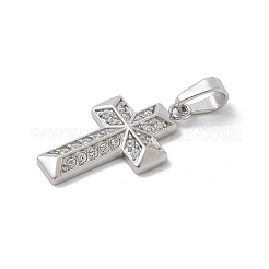 304ステンレススチールマイクロパヴェキュービックジルコニアペンダント  クロスチャーム  ステンレス鋼色  17.5x10x1.8mm  穴：4x2.5mm&nbsp;STAS-Z107-08P-15