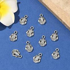 チベットスタイル合金のカエルのチャーム  アンティークシルバー  13x9x3mm  穴：1.5mm&nbsp;X-TIBEP-O009-28
