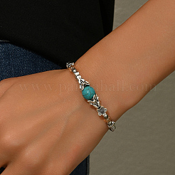 Synthetic Turquoise & Zinc Alloy Flower Round Beaded Elegant Women's Bracelets&nbsp;ZF9311-1