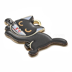 プリント合金ペンダント  エナメル  ゴールドカラー  カドミウムフリー＆ニッケルフリー＆鉛フリー  ナイフの形のチャームを持つ猫  ミックスカラー  17x29x1.5mm  穴：2mm&nbsp;ENAM-L042-02G
