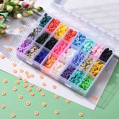 240g24色手作りポリマークレイビーズ  ヒシビーズ  ジュエリー工芸用品のDIY用  ディスク/フラットラウンド  ミックスカラー  8x1mm  穴：2mm  10 G /カラー&nbsp;CLAY-JP0001-08-8mm
