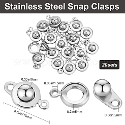201ステンレススチールスナップ留め具20個  フラットラウンド  ステンレス鋼色  15x9x5mm  穴：1.5mmと2mm&nbsp;STAS-BBC0005-88B