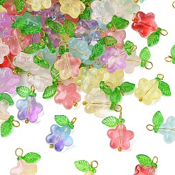 90個9色ガラスペンダント  ゴールデン真鍮パーツ  花  ミックスカラー  18mm  穴：2.6mm  10個/カラー&nbsp;PALLOY-CJ00057