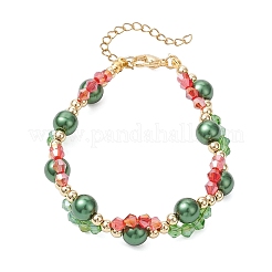 3Pcs 3 Colors Christmas Glass & Baking Paint Pearlized Glass Pearl Round Beaded Bracelets for Women&nbsp;BJEW-JB12441