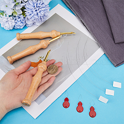 木製刺繍パンチ針3本  3本の銅線とひょうたん型のプラスチック針糸通し付き  ミックスカラー  パンチ針：150x21.5mm  穴：3mm  スレッダー: 46x15.5x3mm&nbsp;DIY-GF0008-87