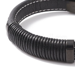 レザーコードブレスレット  304ステンレススチール製マグネット留め具  長方形  電気泳動黒  8-5/8インチ（22cm）  12~15x6~10mm&nbsp;BJEW-E345-09B
