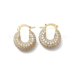Brass Micro Pave Clear Cubic Zirconia Flat Round Hoop Earrings&nbsp;EJEW-K318-04A-G