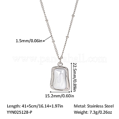 304 Stainless Steel Pave Imitation Pearl Irregular Rectangle Pendant Necklaces for Women&nbsp;KV2897-2