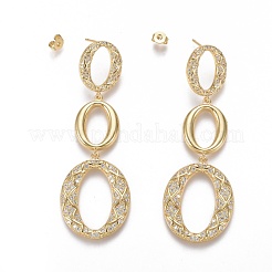 Brass Micro Pave Clear Cubic Zirconia Dangle Stud Earrings&nbsp;EJEW-F252-02G