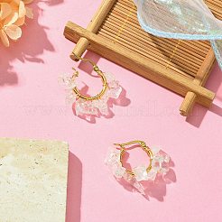 天然水晶チップ編み込みフープピアス  女性用304ステンレススチールワイヤーラップジュエリー  25~27x28~33x7~9mm  ピン：0.6mm&nbsp;EJEW-JE04940-06