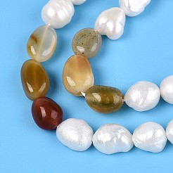 天然カーネリアンナゲットと天然養殖淡水真珠ビーズ連売り  5.5~12x4.5~9x3.5~9mm  穴：0.8mm  パール：6~13x6~9x3.5~7.5mm  穴：0.6mm  約19~21個/連  6.30~6.69インチ（16~17cm）&nbsp;PEAR-N023-01A-03