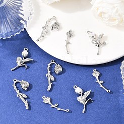 6 個 3 スタイルラックメッキ合金ペンダント  花のチャーム  ガラスと  カドミウムフリー＆ニッケルフリー＆鉛フリー  プラチナ  32~38.5x5~18x3.5~5.5mm  穴：1.2~2mm  2個/スタイル&nbsp;FIND-YW0010-82