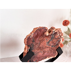 天然の化珪化木のスライスと円弧状の黒い鉄のスタンド  素朴な家の装飾  65x120x220mm&nbsp;AJEW-H157-10