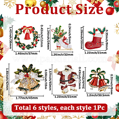 6Pcs 6 Styles Christmas Theme Golden Zinc Alloy with Rhinestone Brooches&nbsp;JEWB-SP0001-08