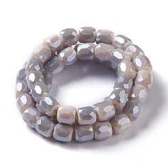 電気メッキオペークガラスビーズ  ファセットバレル  濃いグレー  10x10mm  穴：1mm&nbsp;X-GLAA-F108-10A-06