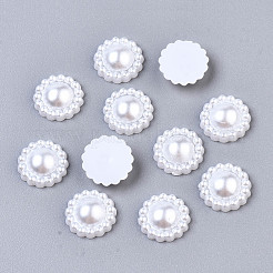 ABSプラスチックパール調カボション  花  ホワイト  11x3.5mm  約1000個/袋&nbsp;SACR-R859-Z9