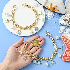 海の動物をテーマにした貝殻とカニの鉄と合金のチェーンバッグハンドル  留め金付き  バッグストラップ用交換アクセサリー用  ゴールドカラー  265mm  5個/セット&nbsp;FIND-CJ00005