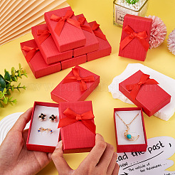 厚紙のジュエリーボックス  ジュエリーギフト包装用  ちょう結びの長方形  レッド  8.3x5.3x2.4cm&nbsp;CON-TAC0001-14B