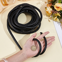 5m 編み込みラウンド PU レザー ジュエリー コード  編組ロープ  オーガンジーギフト巾着袋1個付き  ブラック  9.5mm&nbsp;OCOR-GF0005-92D