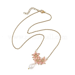 Electroplate Glass Beaded Flower Teardrop Pendant 304 Stainless Steel Cable Chain Necklaces&nbsp;NJEW-MZ00156-02
