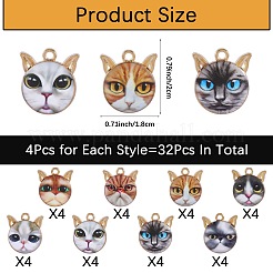 32個8スタイルラックメッキ合金エナメルペンダント  ライトゴールド  猫の頭のチャーム  ミックスカラー  20x18x2.5mm  穴：2mm  4個/スタイル&nbsp;ENAM-SZ0005-86