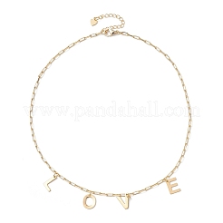 Word Love 304 Stainless Steel Charms Bib Necklaces with Brass Paperclip Chains&nbsp;NJEW-JN04534