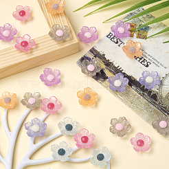 30本6色透明樹脂カボション  グリッターパウダー付き  花  ミックスカラー  20x20x7mm  5個/カラー&nbsp;RESI-CJ0001-239