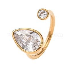 304 Stainless Steel Pave Cubic Zirconia Cuff Open Rings for Women&nbsp;RJEW-K319-02D-G