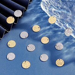 32個8スタイルイオンプレーティング（IP）304ステンレススチールテクスチャペンダント  フラットラウンド  ゴールデン·ステンレス鋼色  15x1mm  穴：1.4~1.6mm  4個/スタイル&nbsp;STAS-UN0037-18