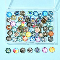 60Pcs Printed Glass Half Round Cabochons&nbsp;GGLA-FS0001-14