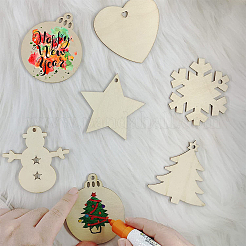 11スタイルの未完成の木製クリスマスペンダントデコレーション  アルミベル付き  DIYクラフトクリスマス吊り飾り用  混合模様  74.5~93x57.5~92x2mm  100個/箱&nbsp;HJEW-WR0001-06