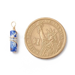 ナチュラルインペリアルジャスパーペンダント  金色の銅線を巻いた  コラムチャーム  染め  18.5~20x5~5.5mm  穴：2.5mm&nbsp;PALLOY-JF01817-08