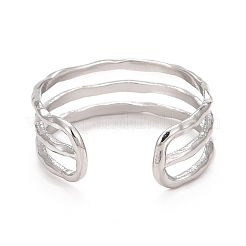 Non-Tarnish 304 Stainless Steel Triple Line Open Cuff Ring for Women&nbsp;X-RJEW-C025-12P