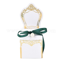 ロマンチックな結婚式のキャンディーボックス  リボンとレジンパール付き  椅子  グリーン  完成品：6.5x6.5x14.9cm&nbsp;X1-CON-L025-A01
