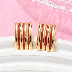 304ステンレススチールスタッドピアス  エナメル  ストライプ長方形  ゴールドカラー  19x12mm&nbsp;EJEW-A130-03B-G
