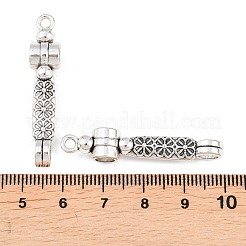 チベットスタイルの合金コネクタチャーム  花のリンクが付いた長方形  アンティークシルバー  40x7.5x7.5mm  穴：2mmと5mm&nbsp;PALLOY-A024-16AS-1