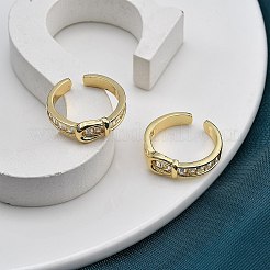 Rack Plating Brass Micro Pave Clear Cubic Zirconia Cuff Finger Rings for Women&nbsp;RJEW-M028-40G