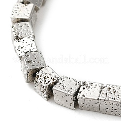 電気メッキされた天然溶岩岩ビーズ連売り  キューブ  プラチナメッキ  4~4.5x4x4mm  穴：1.2mm  約93個/連  15.75インチ（40cm）&nbsp;G-L606-E02-01A