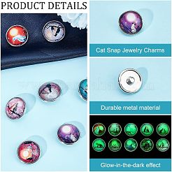 2 Sets Luminous Flat Round with Cat & Tree Brass Jewelry Snap Buttons&nbsp;FIND-NB0003-25