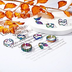 9Pcs 9 Style 304 Stainless Steel Hand & Infinite & Heart & Moon Cuff Rings&nbsp;RJEW-SZ0001-19