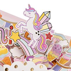 長方形の3Dポップアップブーケペーパーグリーティングカード  封筒付き  ユニコーン  190x130x4mm&nbsp;TH-K001-02B