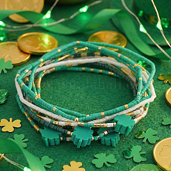 10Pcs Saint Patrick's Day Resin & Glass Seed Beads Stretch Bracelets&nbsp;CW0508