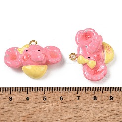 手作り樹脂粘土ペンダント  鉄ループ付き  象のチャーム  ゴールドカラー  ピンク  26~27x35~36x15.5~17mm  穴：2.8mm&nbsp;PY-CBABDB7-06A